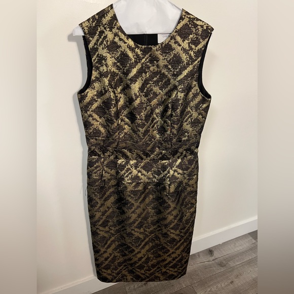 COCO Couture gorgeous black gold jacquard print sheath dress SZ 10 - Picture 2 of 7